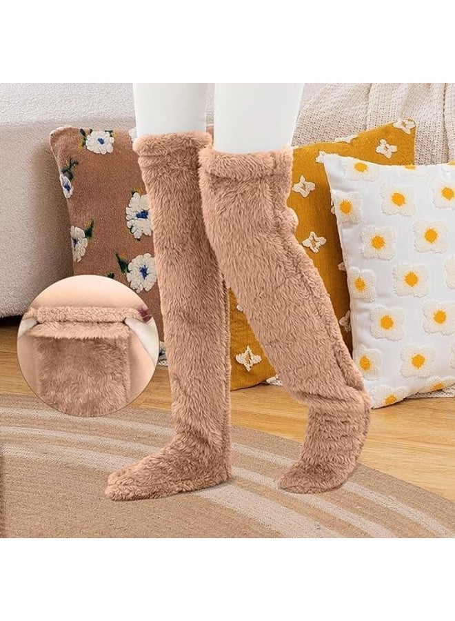 ChicAbode الجوارب الشتوية، جوارب ساقين تيدي، فوق الركبة عالية غامضة حذاء بلوش الجوارب، الجوارب ساق طويلة دافئة فروية للفصل الشتوي مكيف الهواء المنزل اللعب، النوم - Image 2